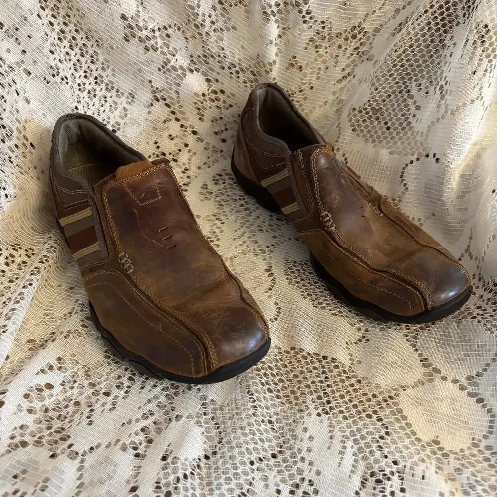 Skechers Men's US 10.5 Diameter Zinroy Brown Leather Slip-On Loafers